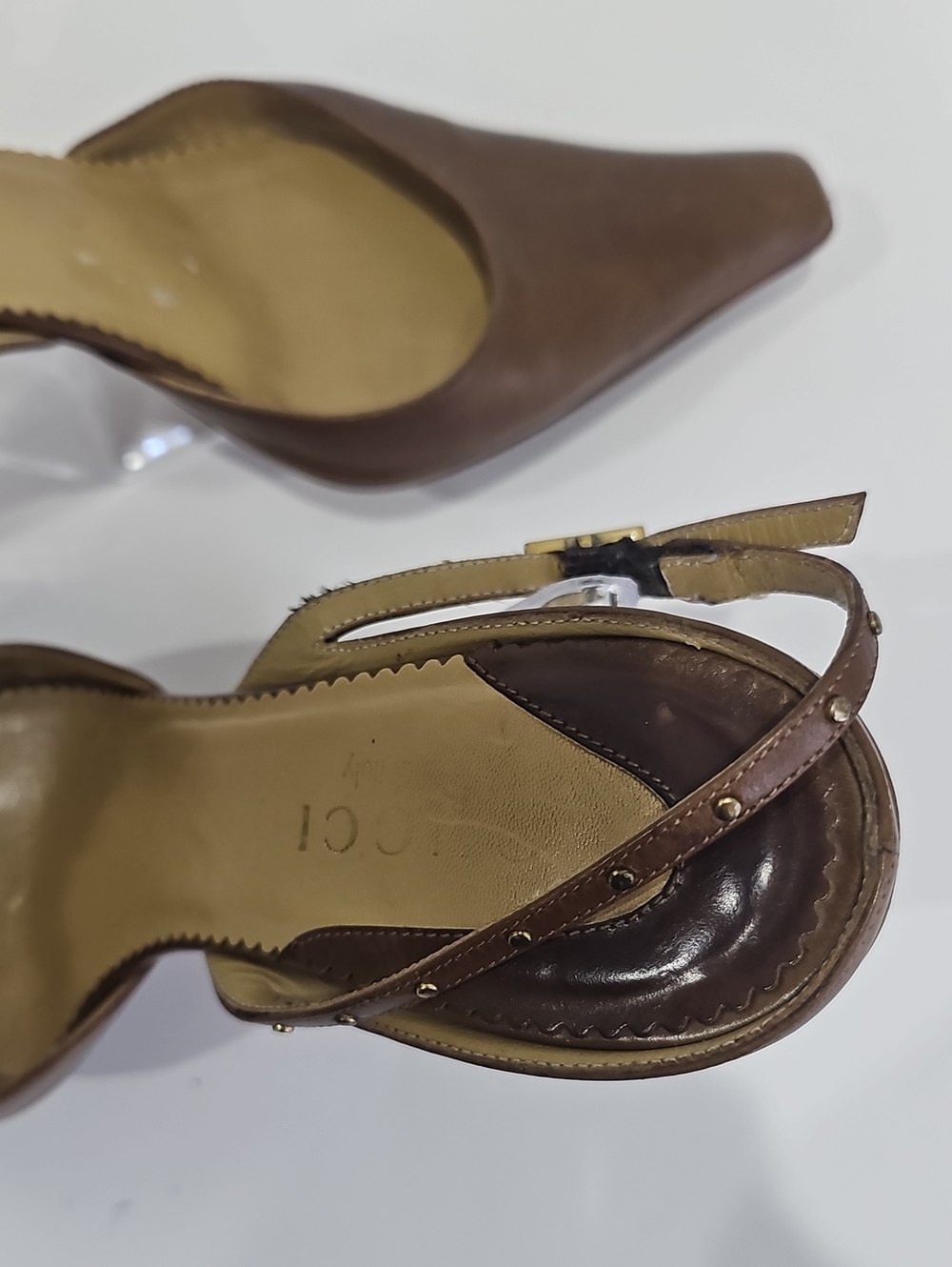 GUCCI Brown Leather Heel Size 6 Slingback Pumps pointed - Picture 5 of 14